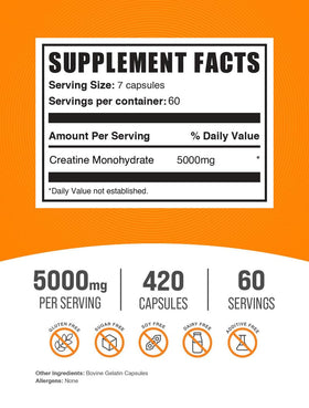 BulkSupplements Créatine Monohydrate Capsules côté avec étiquette