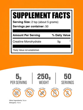 BulkSupplements Créatine Monohydrate Poudre 250g avec cuillère de mesure