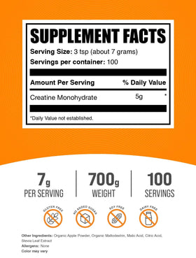 BulkSupplements Créatine Monohydrate Poudre 700g avec étiquette