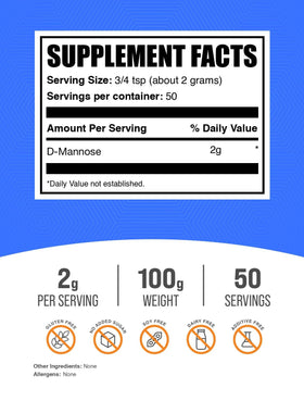 BulkSupplements D-Mannose Poudre 2000mg 100g emballage
