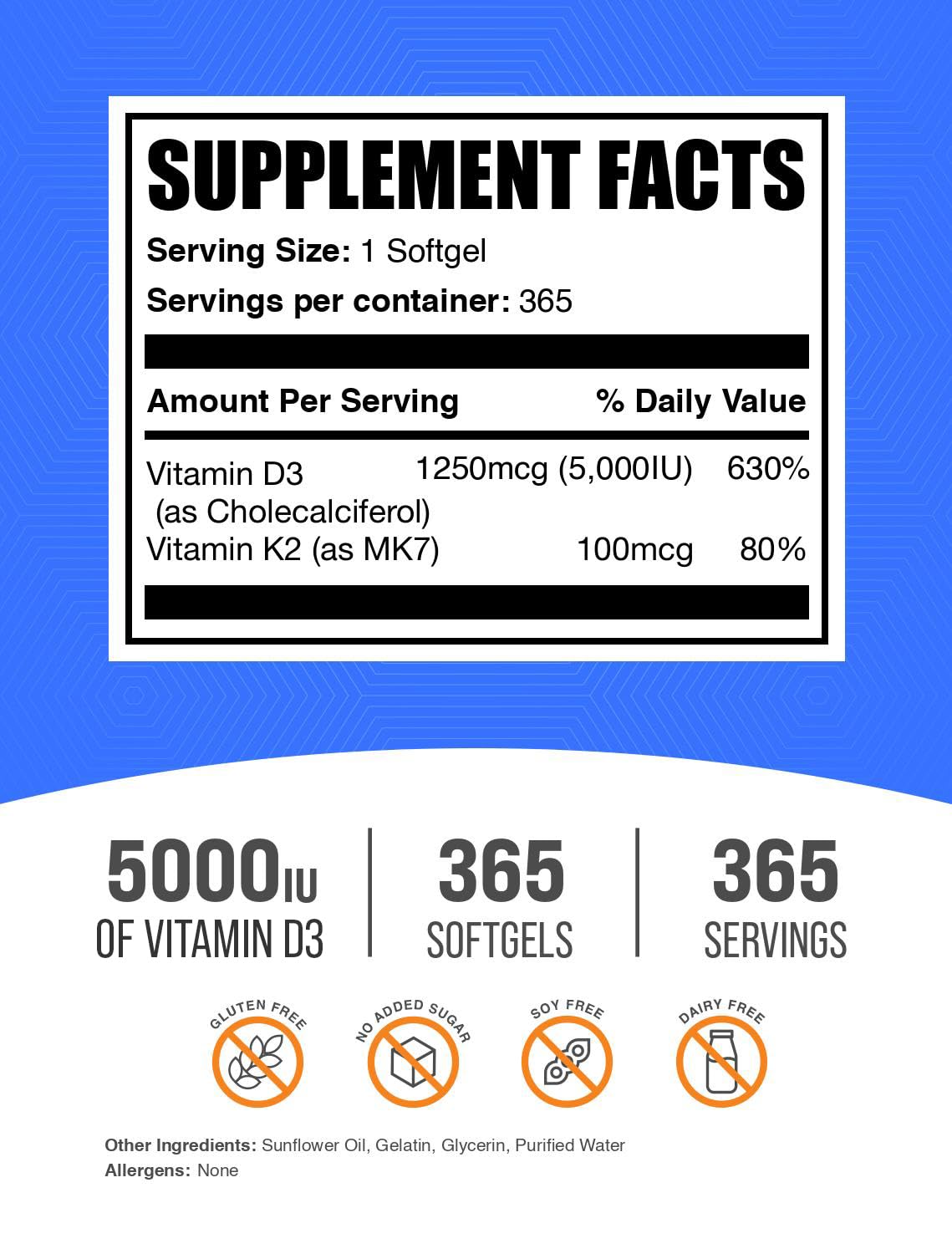 BulkSupplements D3 + K2 5000 UI gélules emballage