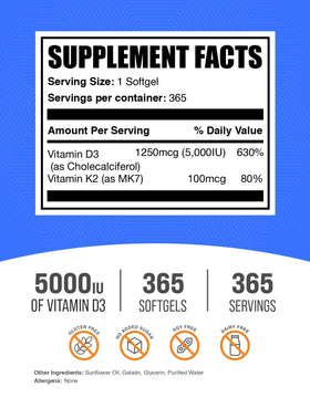 BulkSupplements D3 + K2 5000 UI gélules emballage