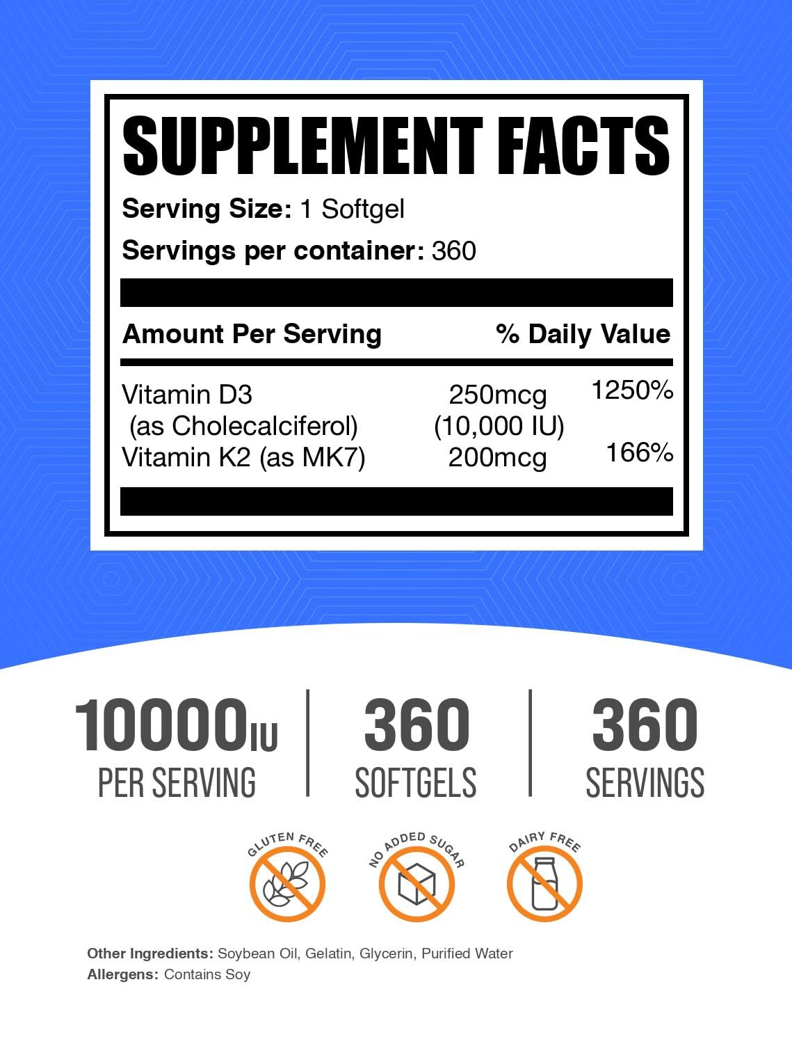 BulkSupplements D3 + K2 gélules avec étiquette et détails