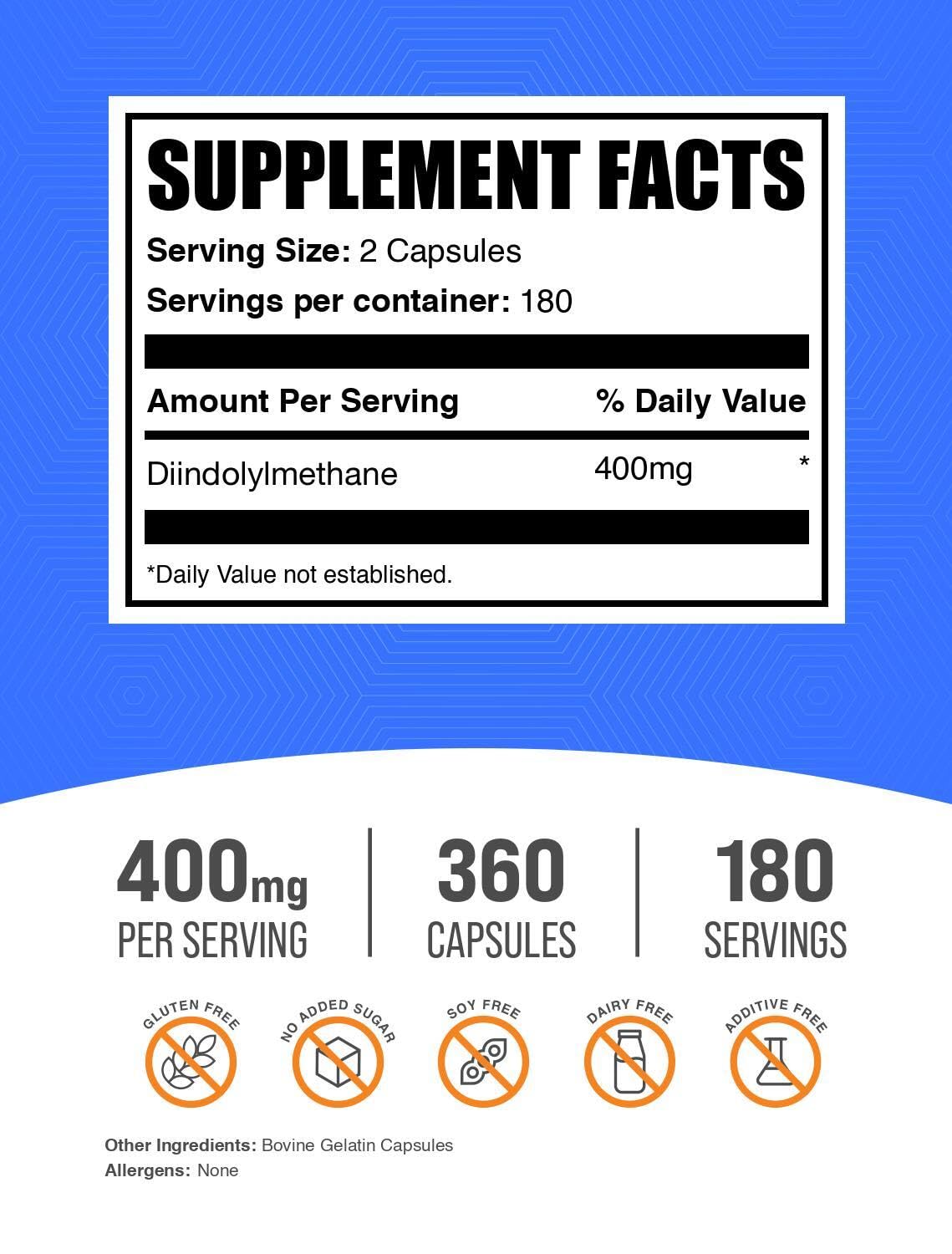 BulkSupplements DIM capsules étiquette détaillée sur le flacon
