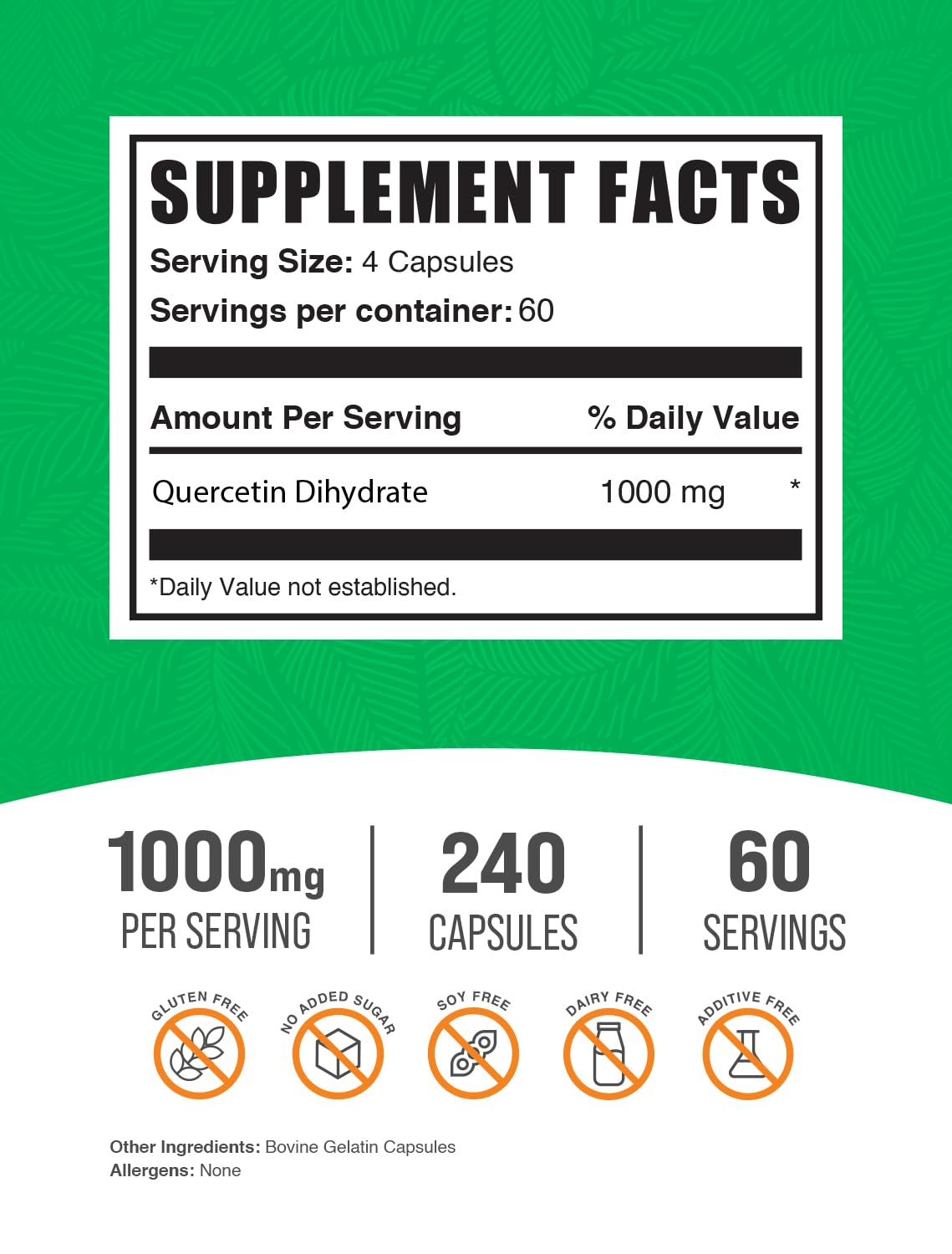 BulkSupplements emballage de Quercetine Dihydratée 240 comprimés