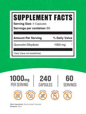BulkSupplements emballage de Quercetine Dihydratée 240 comprimés