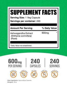 BulkSupplements Extrait d'Ashwagandha capsule avec étiquette