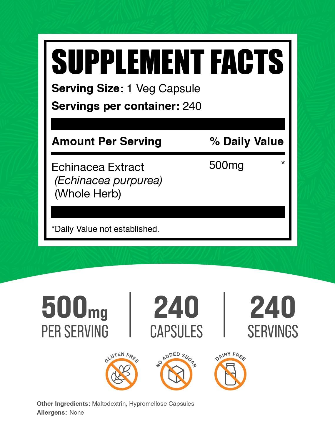 BulkSupplements Extrait d'Échinacée 500mg Capsules - vue arrière