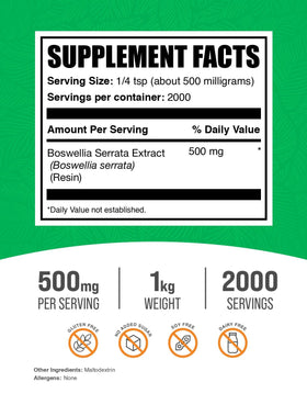 BulkSupplements Extrait de Boswellia Serrata en poudre 500mg portion