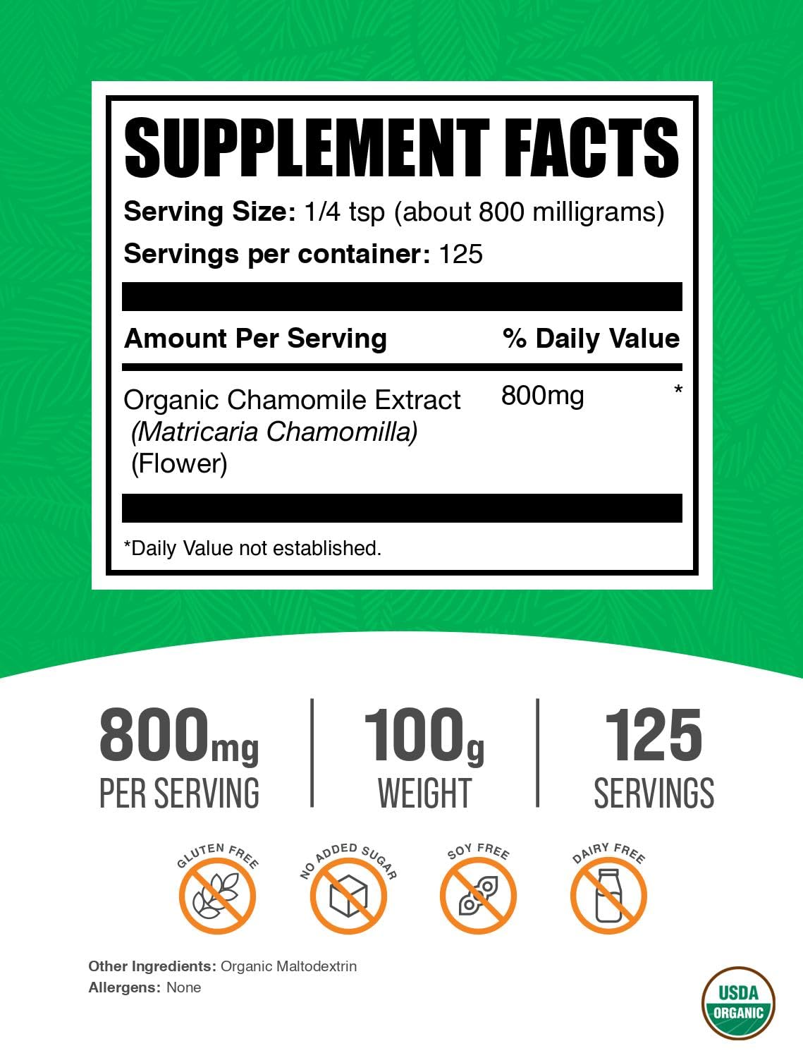 BulkSupplements Extrait de Camomille Bio 100g emballage