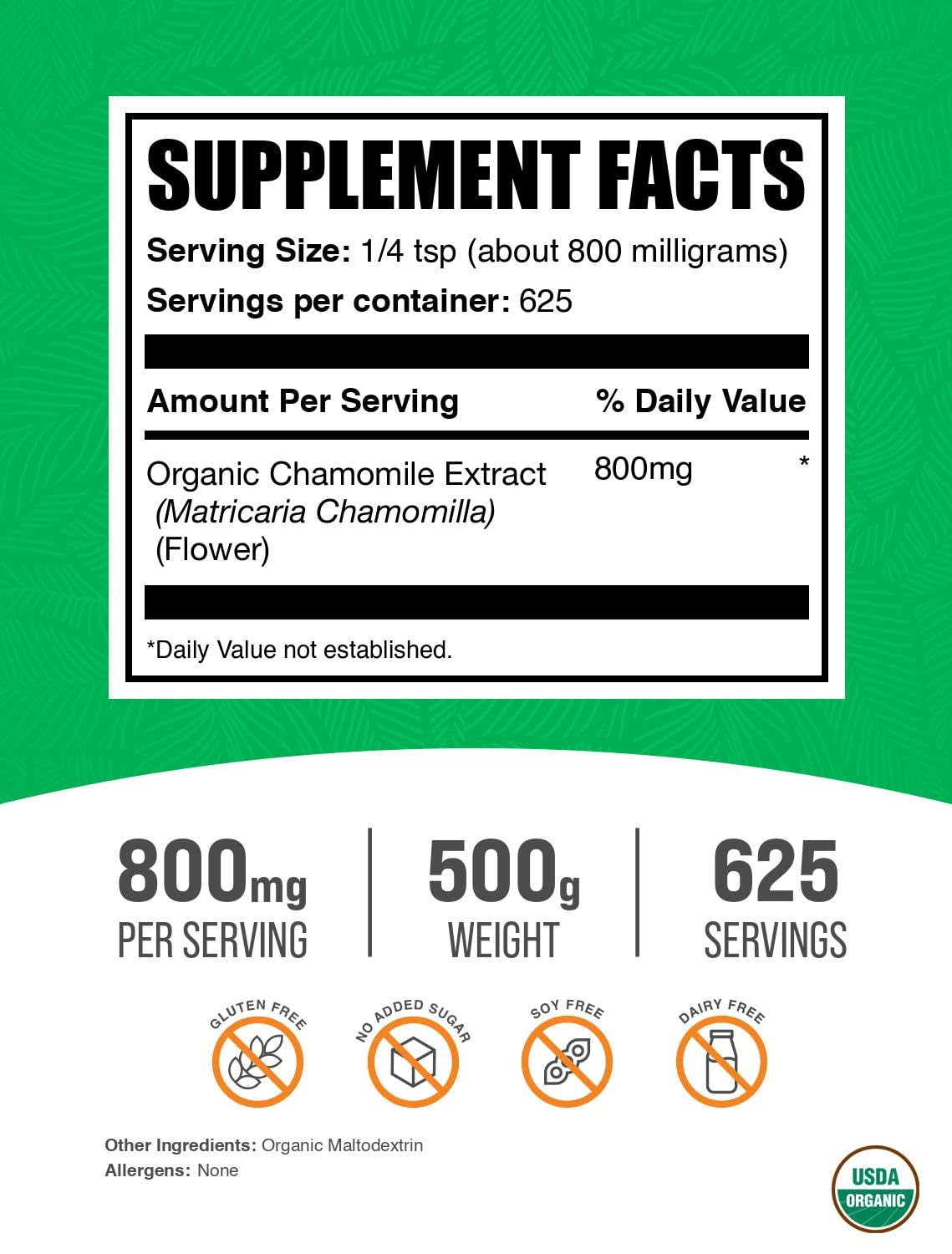 BulkSupplements Extrait de Camomille Bio 500g poudre vue en gros plan