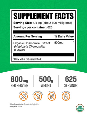 BulkSupplements Extrait de Camomille Bio 500g poudre vue en gros plan