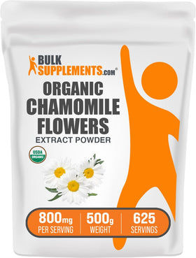 BulkSupplements Extrait de Camomille Bio 500g vue avant avec emballage