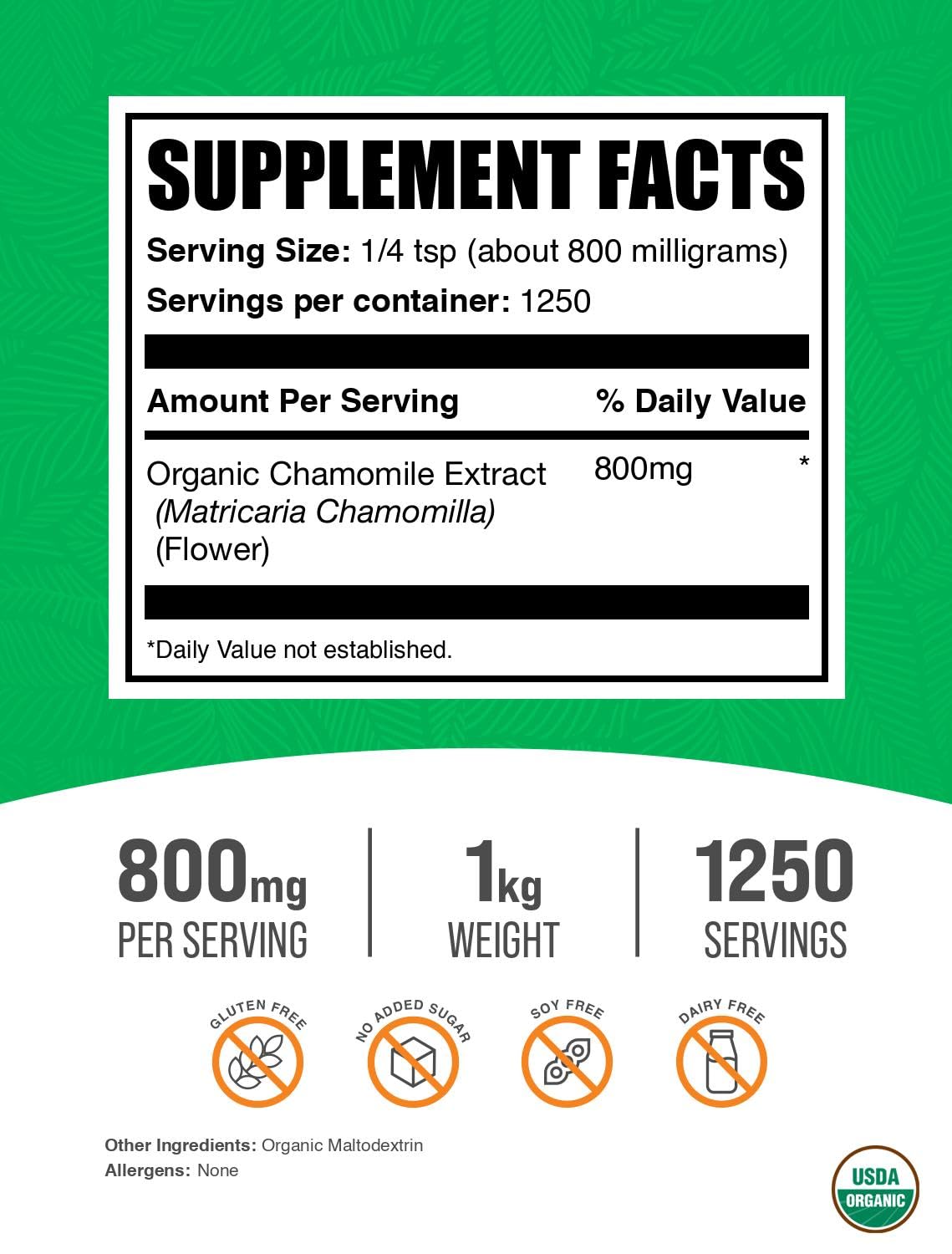 BulkSupplements Extrait de Camomille Bio 800mg par portion