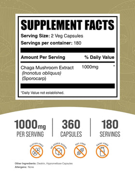 BulkSupplements Extrait de Champignon Chaga Capsules 360 unités