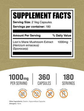 BulkSupplements Extrait de Champignon Lion's Mane 1000mg capsules côté