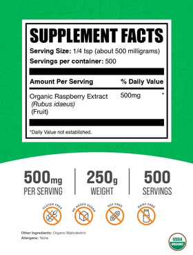 BulkSupplements Extrait de Framboise Bio 250g emballage
