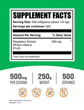 BulkSupplements Extrait de Framboise Bio en Poudre 500g sur fond blanc