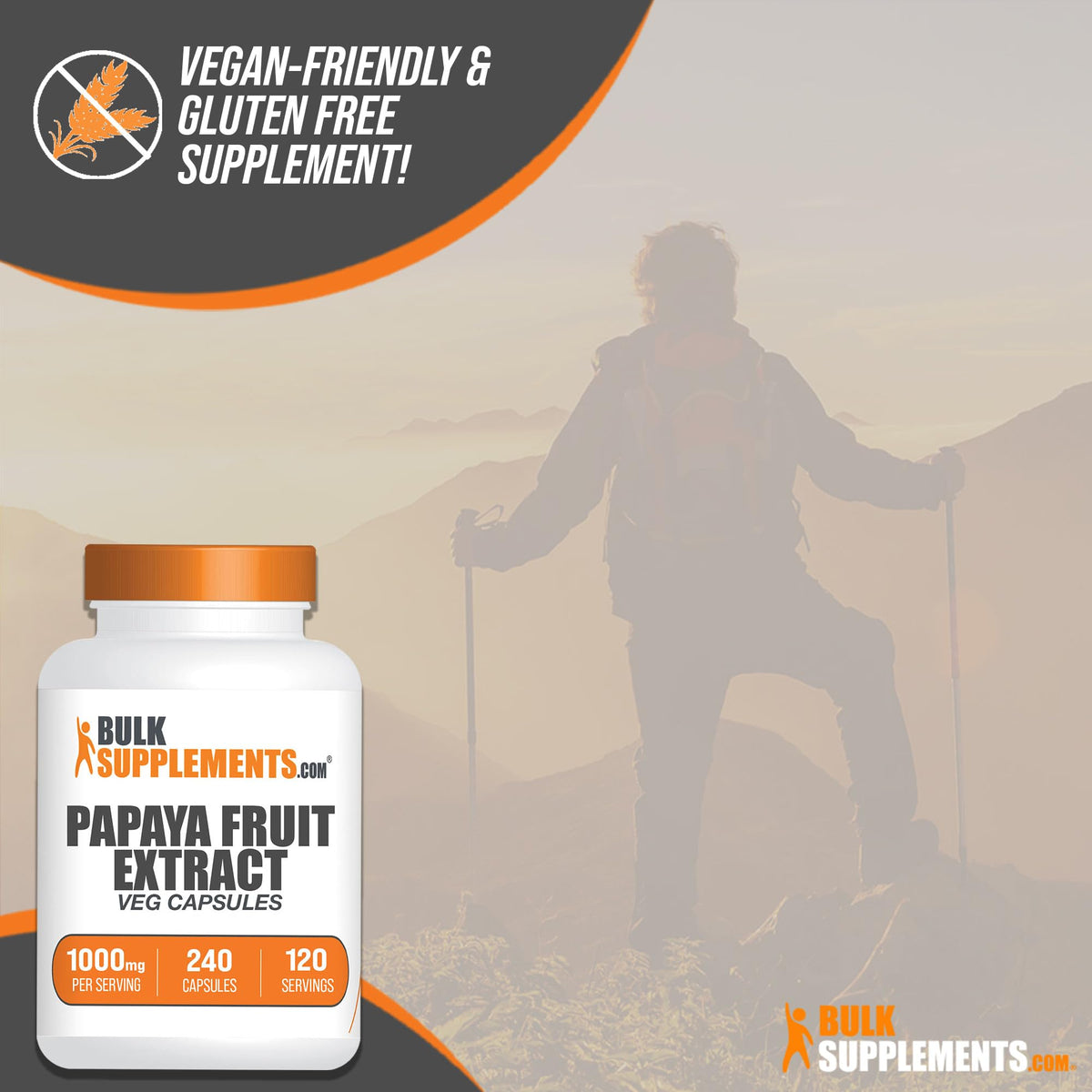 BulkSupplements Extrait de Fruit de Papaye 1000mg gélules à côté d'un verre d'eau