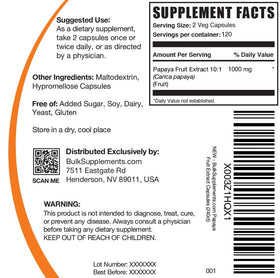 BulkSupplements Extrait de Fruit de Papaye 1000mg gélules emballage avec étiquette