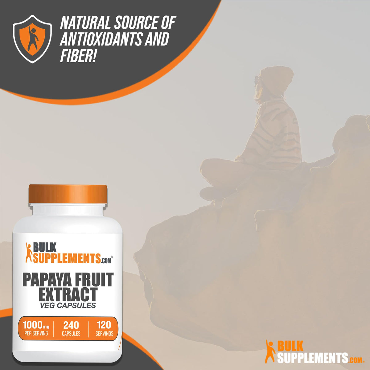 BulkSupplements Extrait de Fruit de Papaye 1000mg gélules sur une table