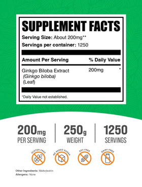 BulkSupplements Extrait de Ginkgo Biloba Poudre 250g emballage