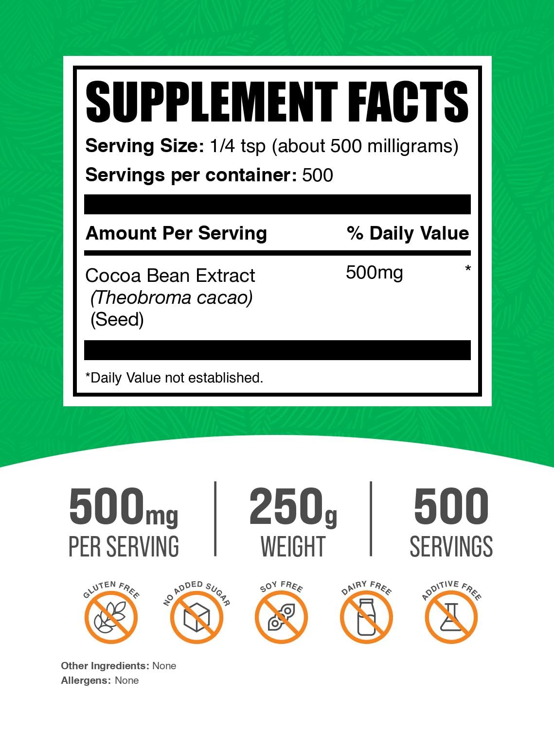 BulkSupplements Extrait de Haricot de Cacao en Poudre 250g packaging