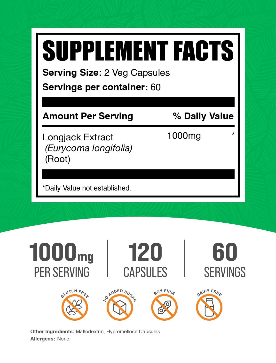 BulkSupplements Extrait de Longjack gélules végétales packaging