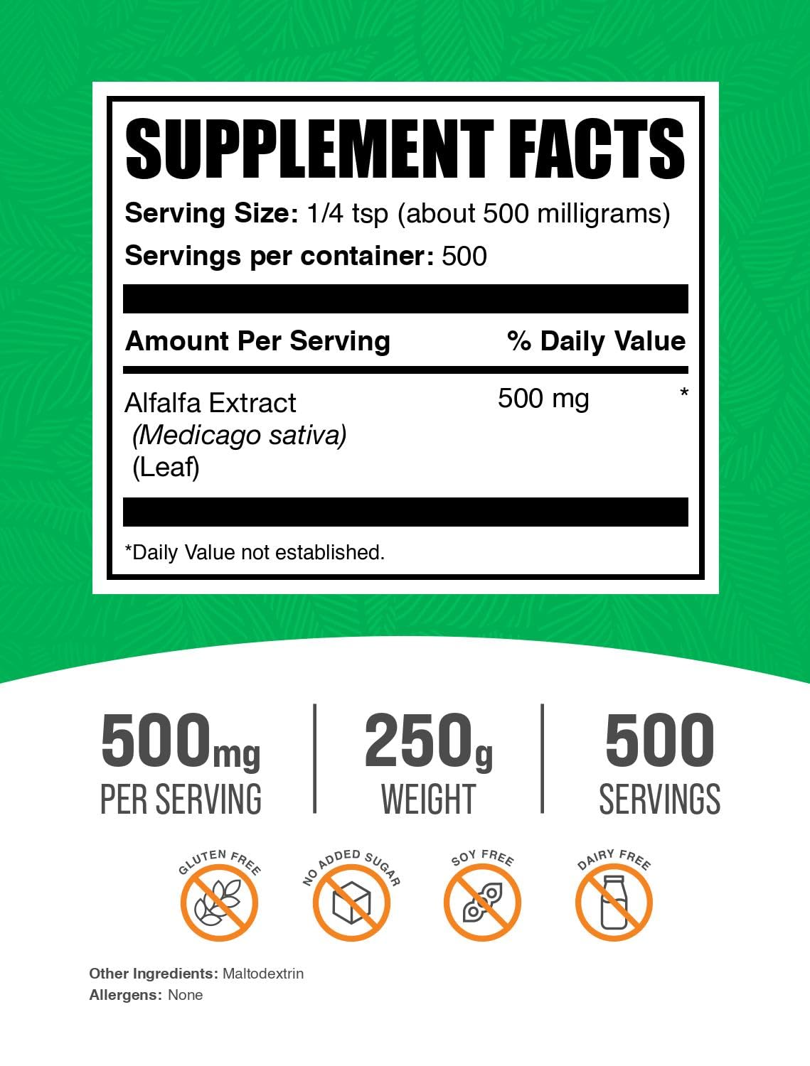 BulkSupplements Extrait de Luzerne Poudre 250g arrière
