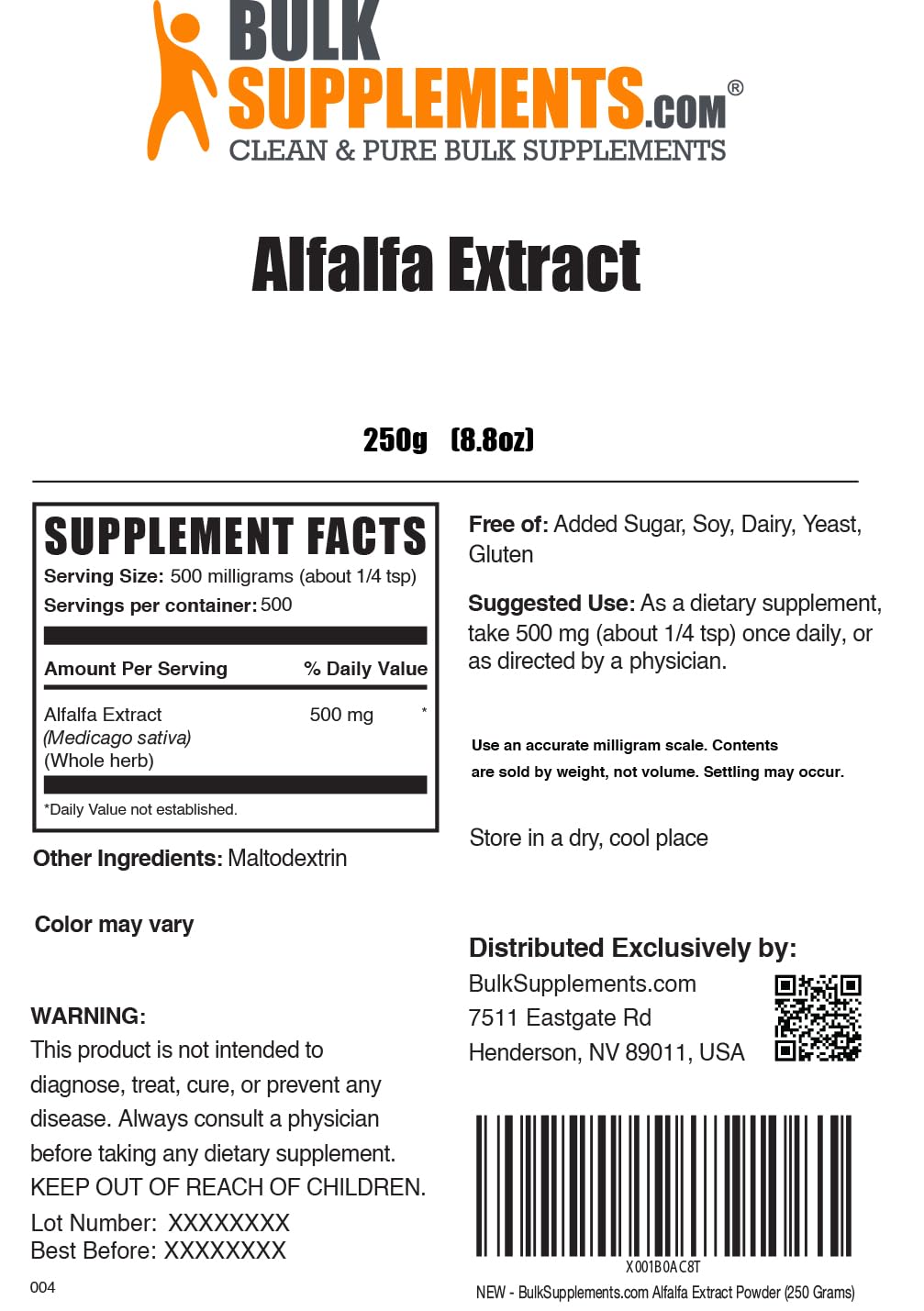 BulkSupplements Extrait de Luzerne Poudre 250g avec une boisson