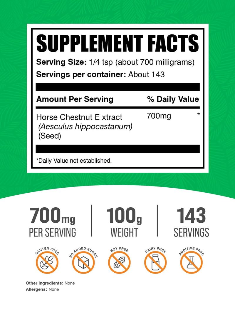 BulkSupplements Extrait de Marronnier d'Inde en Poudre 100g avec mesure