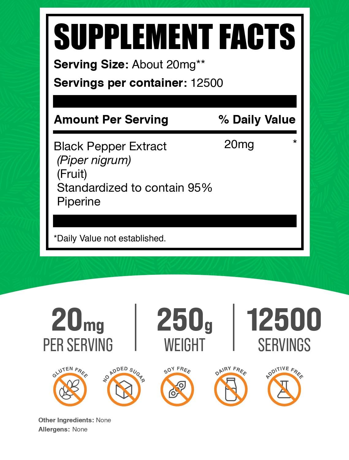 BulkSupplements Extrait de Poivre Noir 250g sur une table