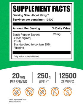 BulkSupplements Extrait de Poivre Noir 250g sur une table