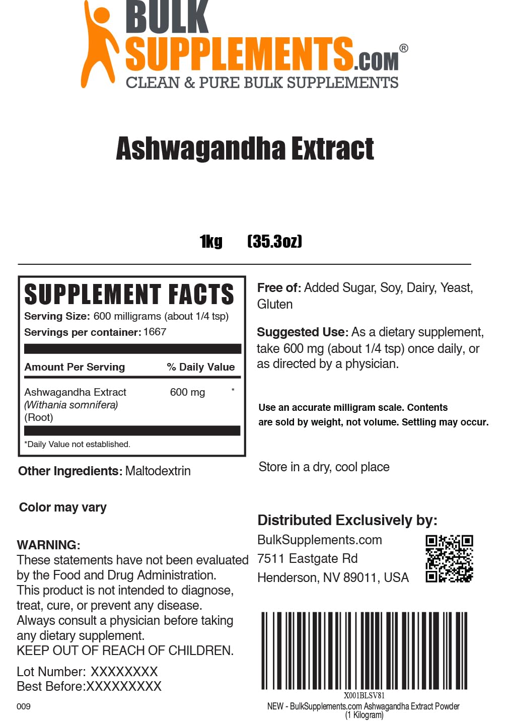 BulkSupplements Extrait de Racine d'Ashwagandha 1kg en utilisation