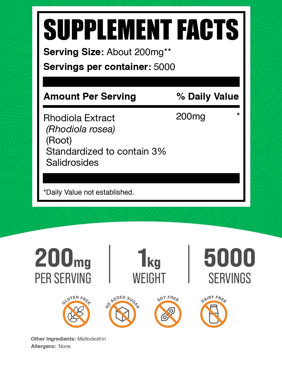 BulkSupplements Extrait de Rhodiola en Poudre 200mg par portion