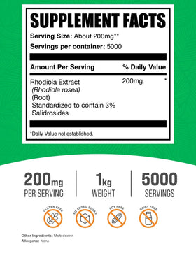 BulkSupplements Extrait de Rhodiola en Poudre 200mg par portion