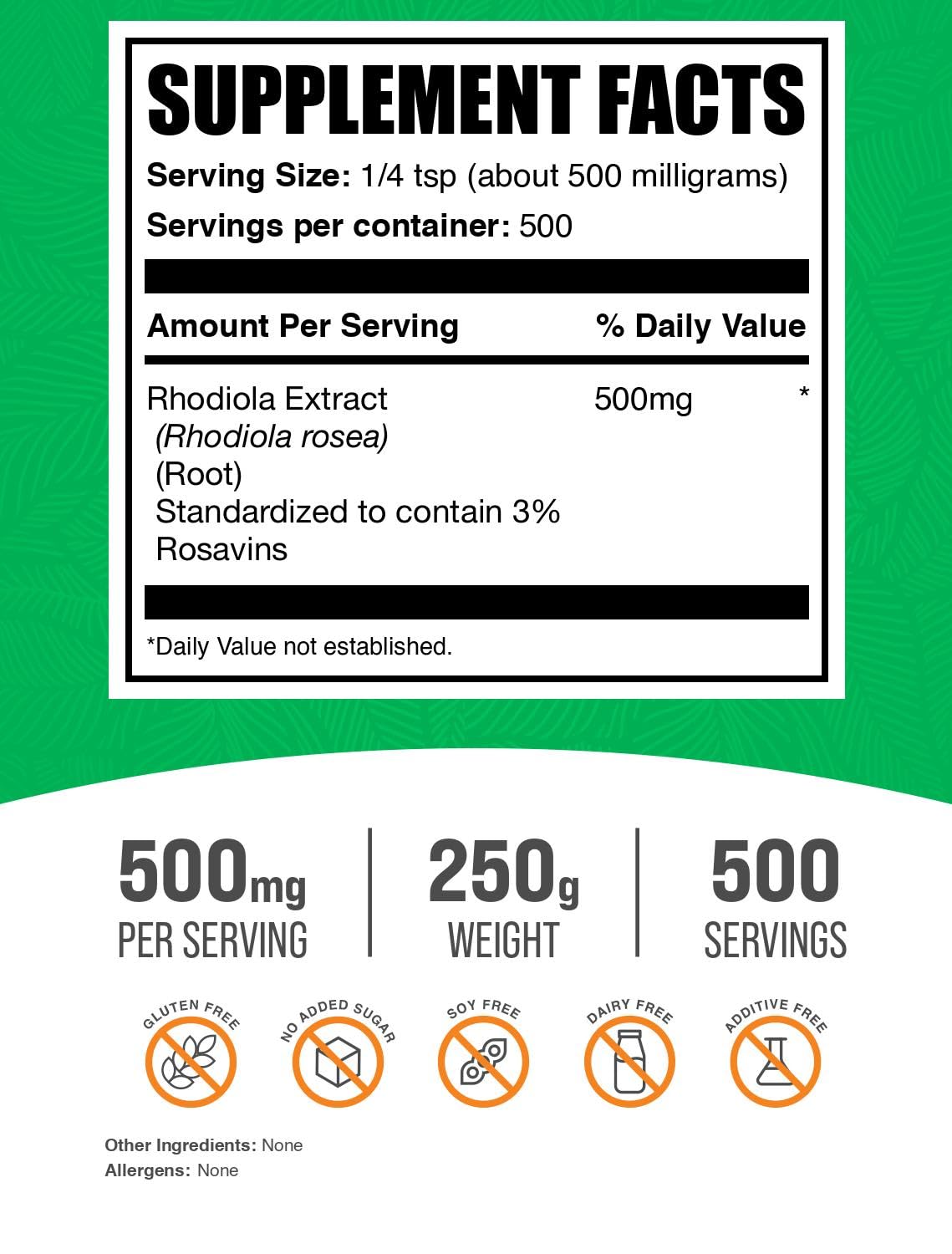 BulkSupplements Extrait de Rhodiola Rosea 250g présentation du produit