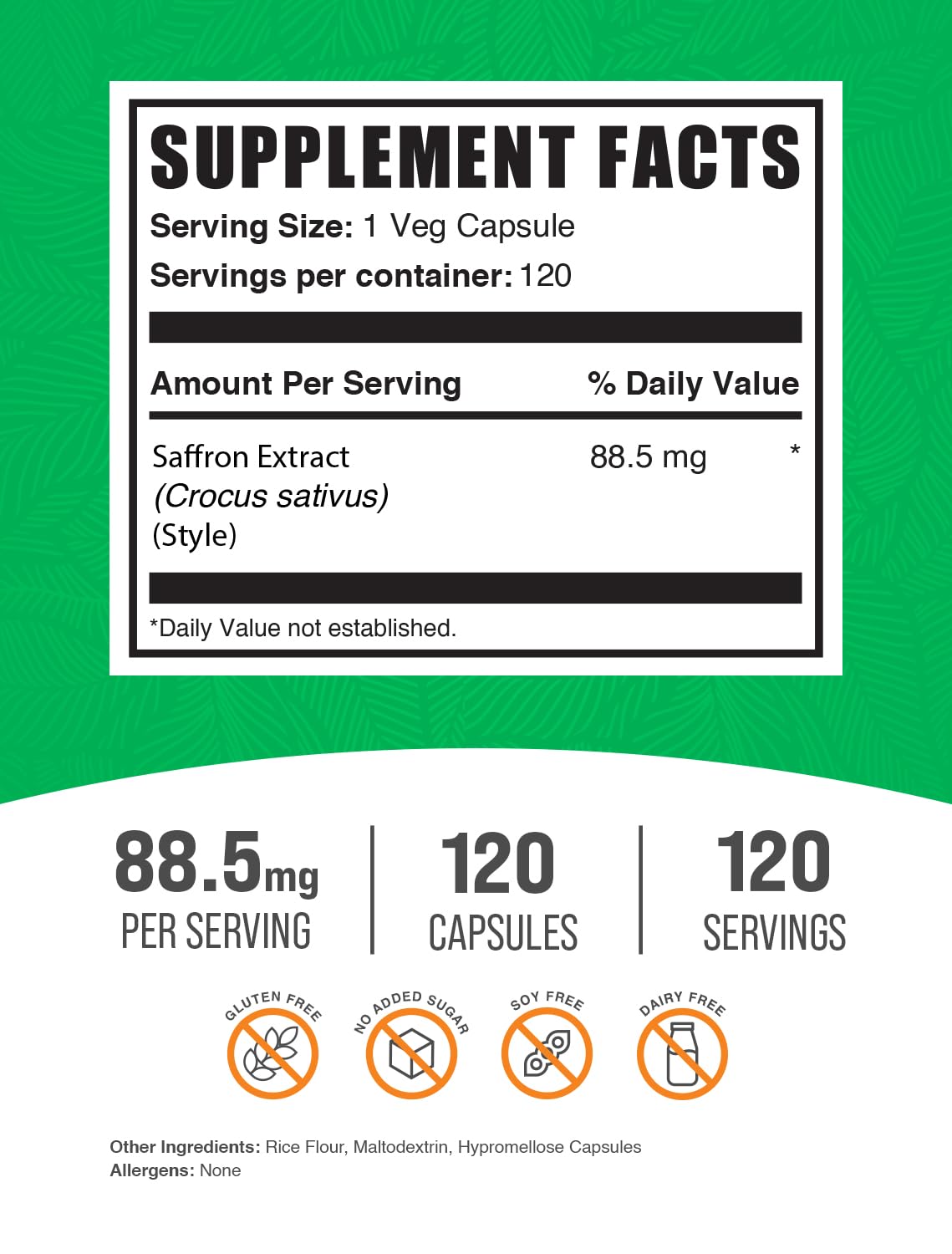 BulkSupplements Extrait de Safran 120 Capsules Végétales - emballage