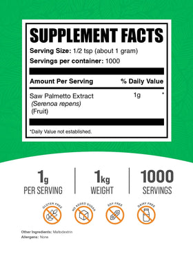 BulkSupplements Extrait de Saw Palmetto en poudre 1kg, vue arrière