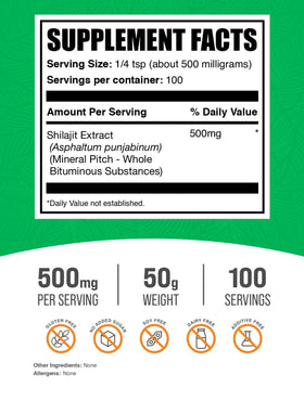 BulkSupplements Extrait de Shilajit vue de côté, dosage de 500mg