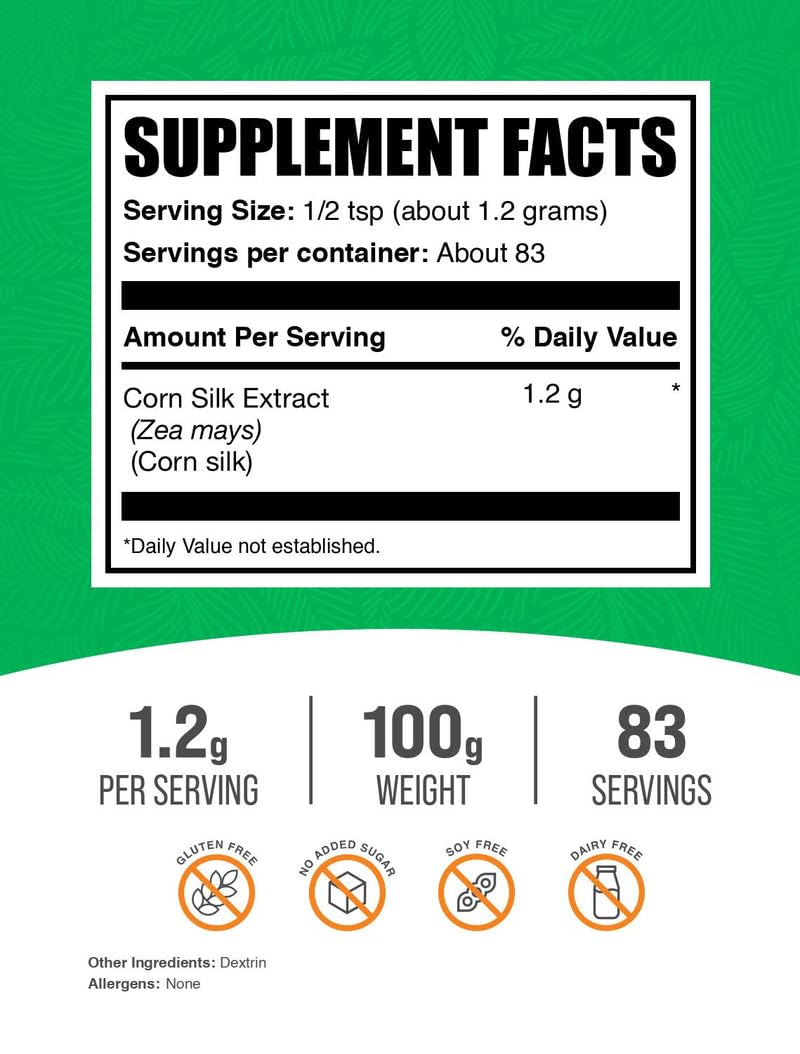 BulkSupplements Extrait de Soie de Maïs Poudre 100g vue arrière