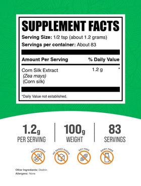 BulkSupplements Extrait de Soie de Maïs Poudre 100g vue arrière