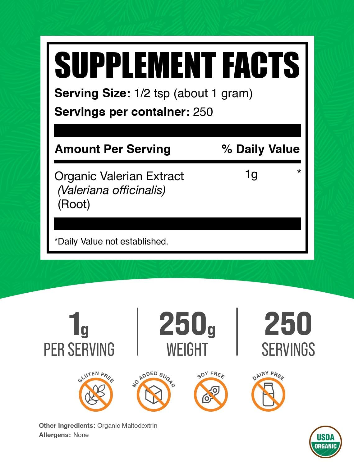 BulkSupplements Extrait de Valériane Bio 250g arrière vue