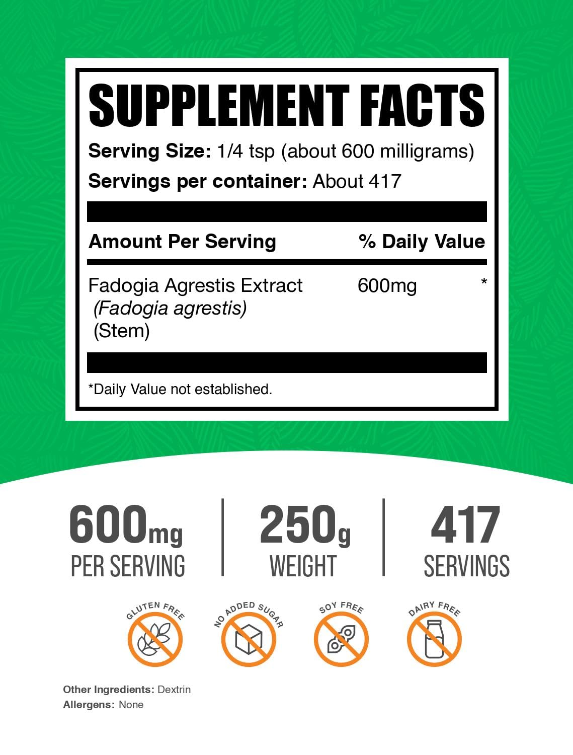 BulkSupplements Fadogia Agrestis Extrait Poudre 250g avec mesure