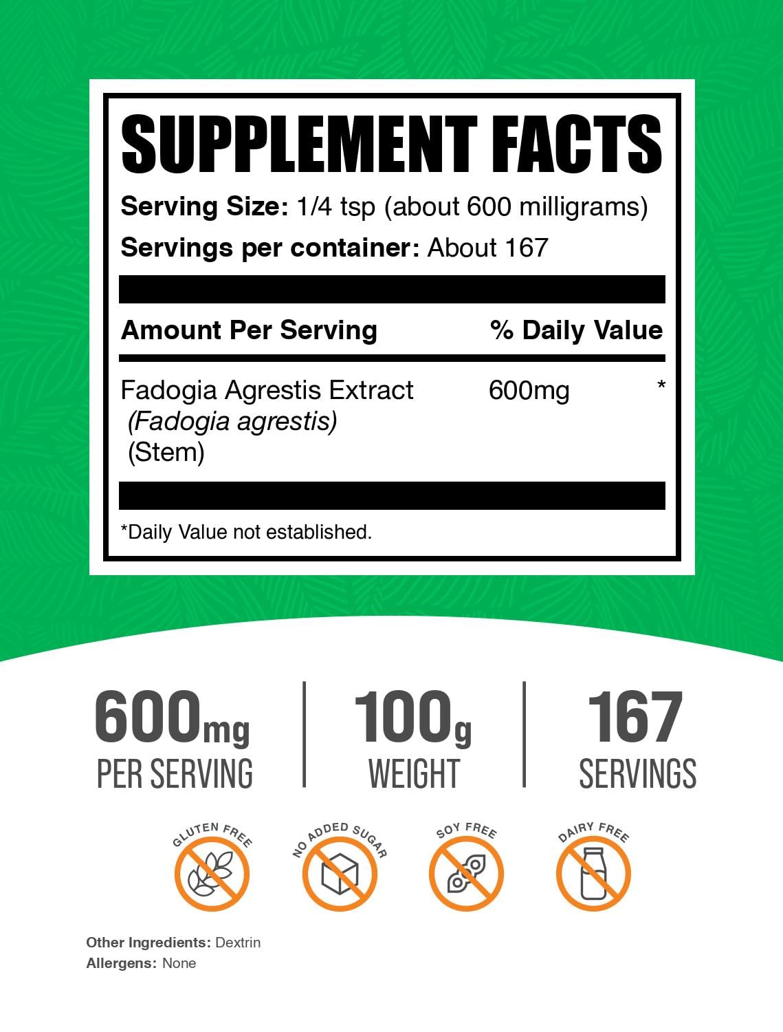 BulkSupplements Fadogia Agrestis Poudre 600mg 100g emballage