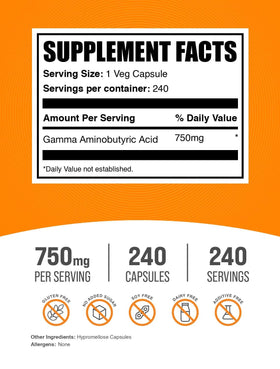 BulkSupplements GABA 750mg capsules nutritional information