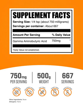 BulkSupplements GABA Poudre 750mg 500g vue arrière
