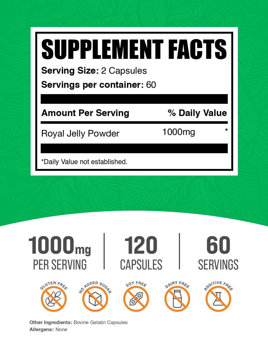 BulkSupplements Gelée Royale capsules 1000 mg, vue sur le côté