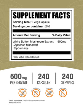 BulkSupplements gélules de champignon Agaricus 240 gélules, vue arrière