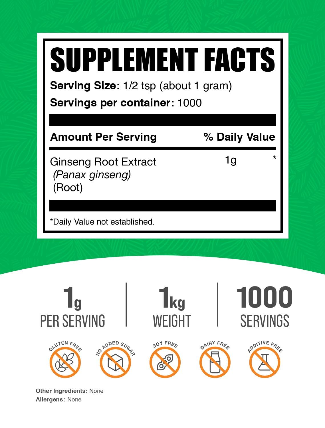 BulkSupplements Ginseng Root Extract en poudre, vue de côté